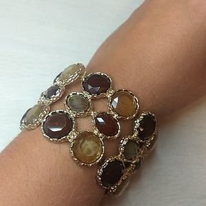 Faux Gold Elastic Bracelet with Faux Brown Stones